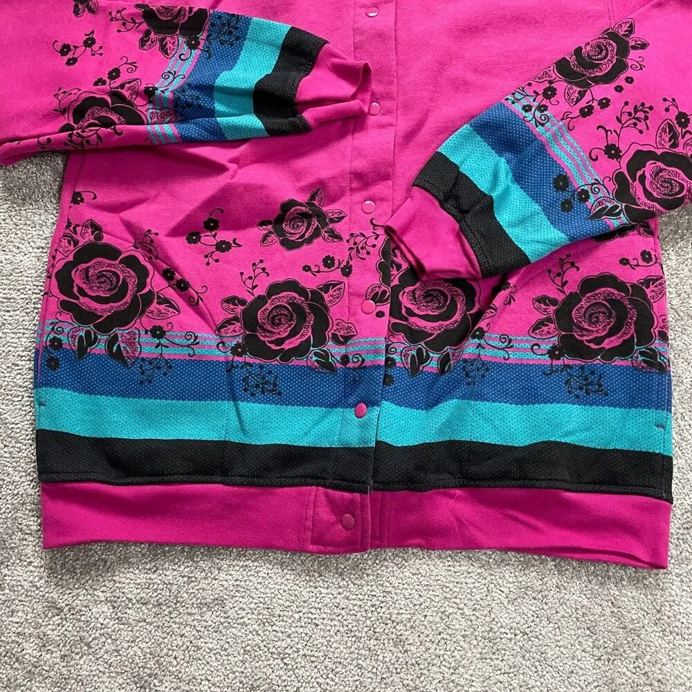 Blair Jacket Womens Medium Pink Snap Button Soft Mid Length Pockets Floral